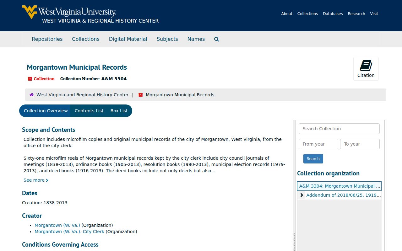 Monongalia County city directory companion in the Morgantown Municipal Records finding aid