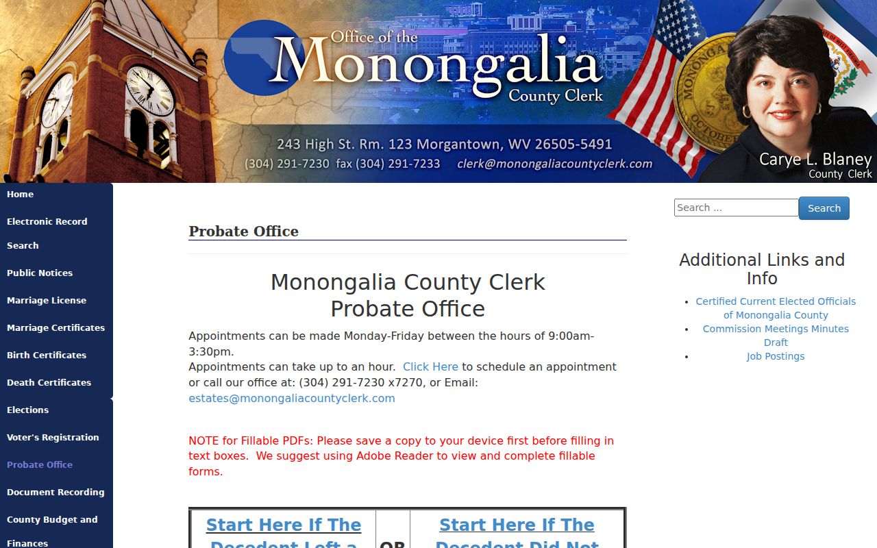 Monongalia County probate source used in a resident lookup
